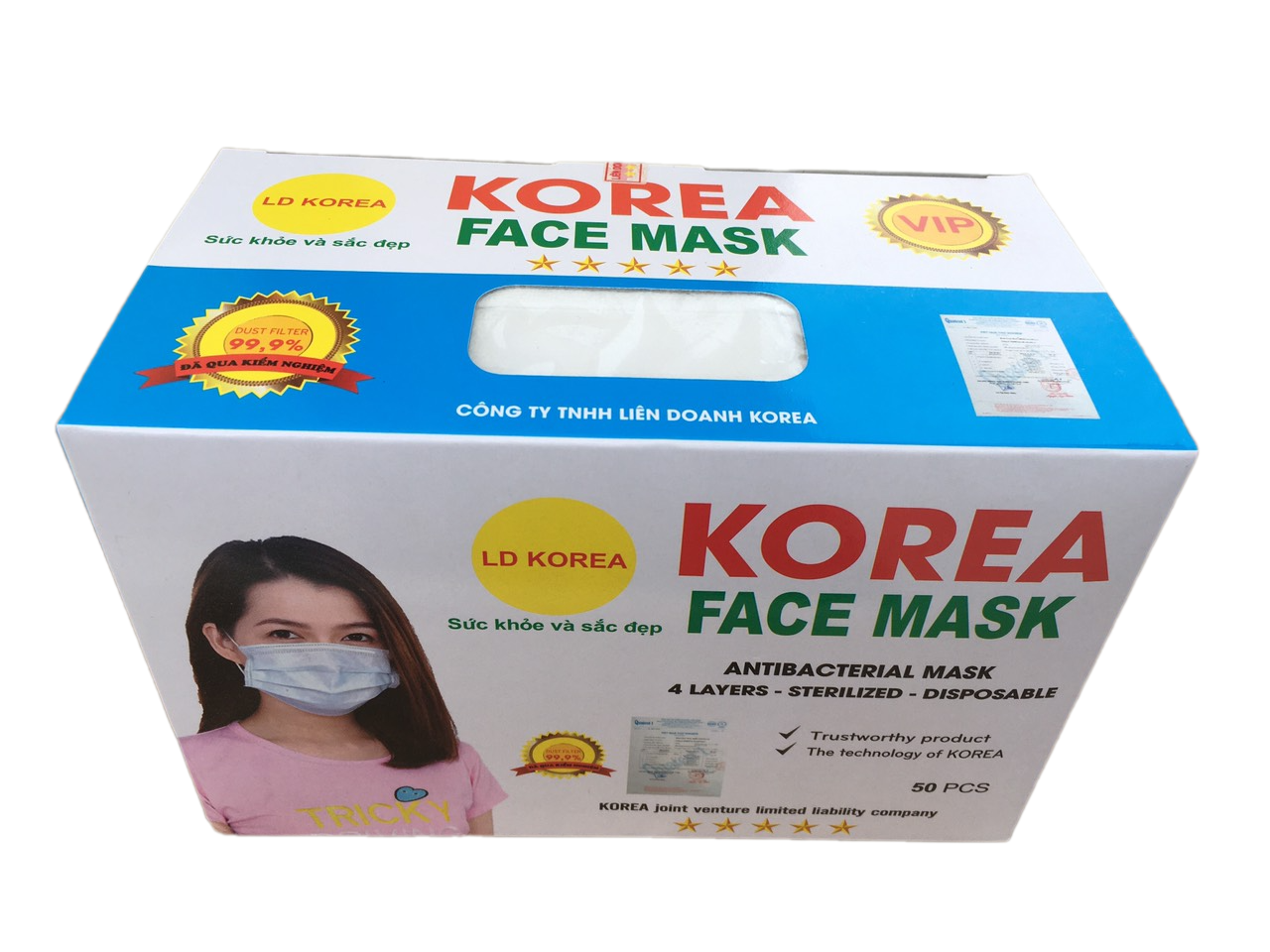 KHẨU TRANG Y TẾ KOREA, 4 LỚP, KHÁNG KHUẨN (HỘP/50 CHIẾC/5 TÚI NILON )
