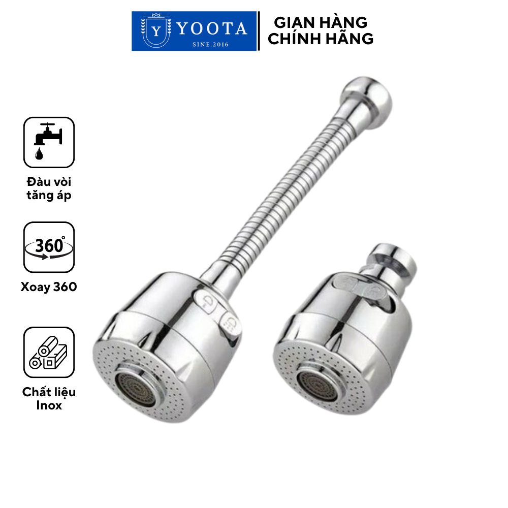 Đầu vòi tăng áp inox rửa chén tiết kiệm nước, xoay 360 độ thông minh