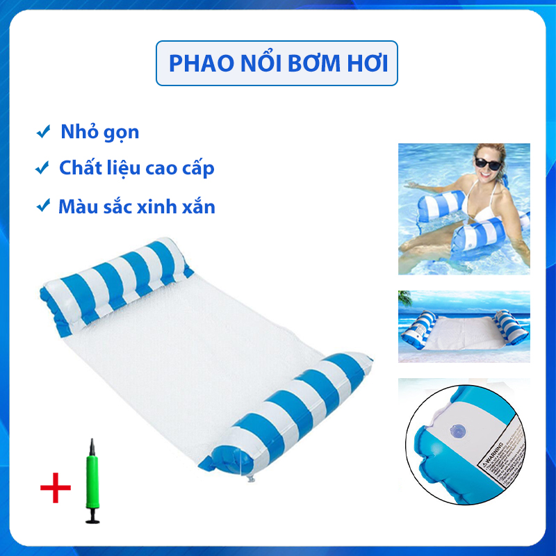 Phao bơi nằm dạng võng bơm hơi Phao võng Giường nổi bơm hơi có võng Giường phao nổi đa năng gấp gọn