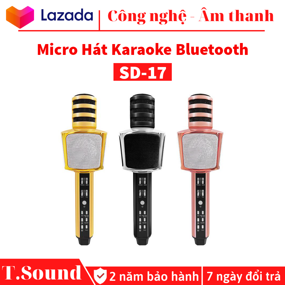 Mic Hát Karaoke , Micro Hát Karaoke Bluetooth SD-17, Mic Kiêm Loa, Âm Vang Ấm- Mic Hát Karaoke Cầm Tay Mini Micro Hát Trên Xe Hơi, Mic Không Dây Thế Hệ Mới, Tiện Dụng, Hát Mọi Lúc Mọi Nơi.