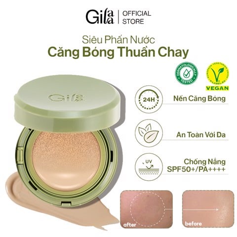 Phấn nước kiềm dầu, che phủ cao gilaa vegan super cover cushion spf50+/pa+++