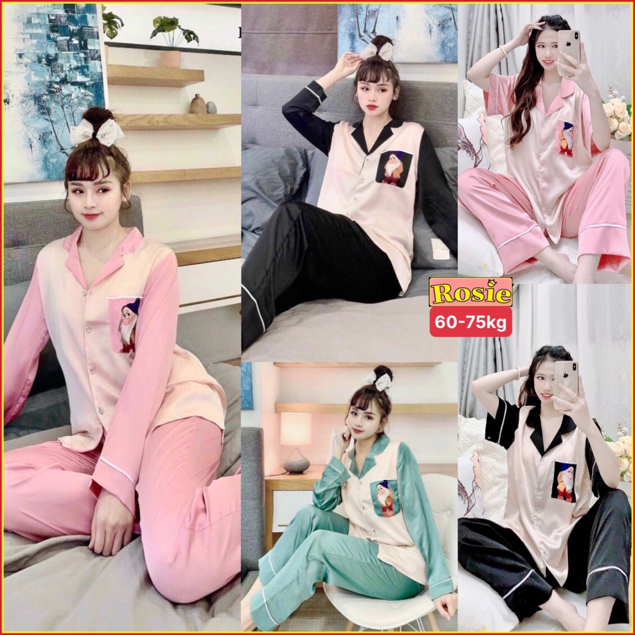 Bộ ngủ lụa bạch tuyết phối màu lụa satin siêu mềm mịn sang chảnh quý phái ❤️ lụa mềm mại ❤️ rộng to ❤️ đồ ngủ ❤️ nữ ❤️ pijama ❤️ đồ bầu ❤️ sau sinh ❤️ giá rẻ ❤️ big ❤️ đại ❤️ pizama ❤️
