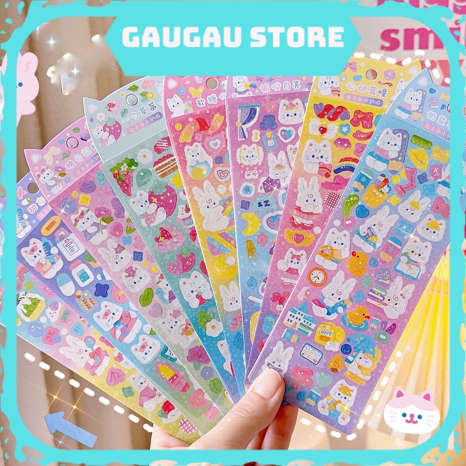 Sticker Miếng Dán Họa Tiết Hoạt Hình Mèo Cute