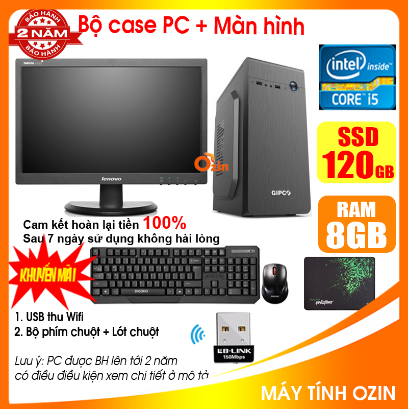 [Trả góp 0%]Bộ máy tính để bàn văn phòng + Màn hình 18.5 inch CPU G2010 / Core i5 3330 / Ram 4-8GB / SSD 120-240GB [TẶNG: Bộ phím chuột + USB thu wifi +  bàn di chuột] VPi53 - LOZ