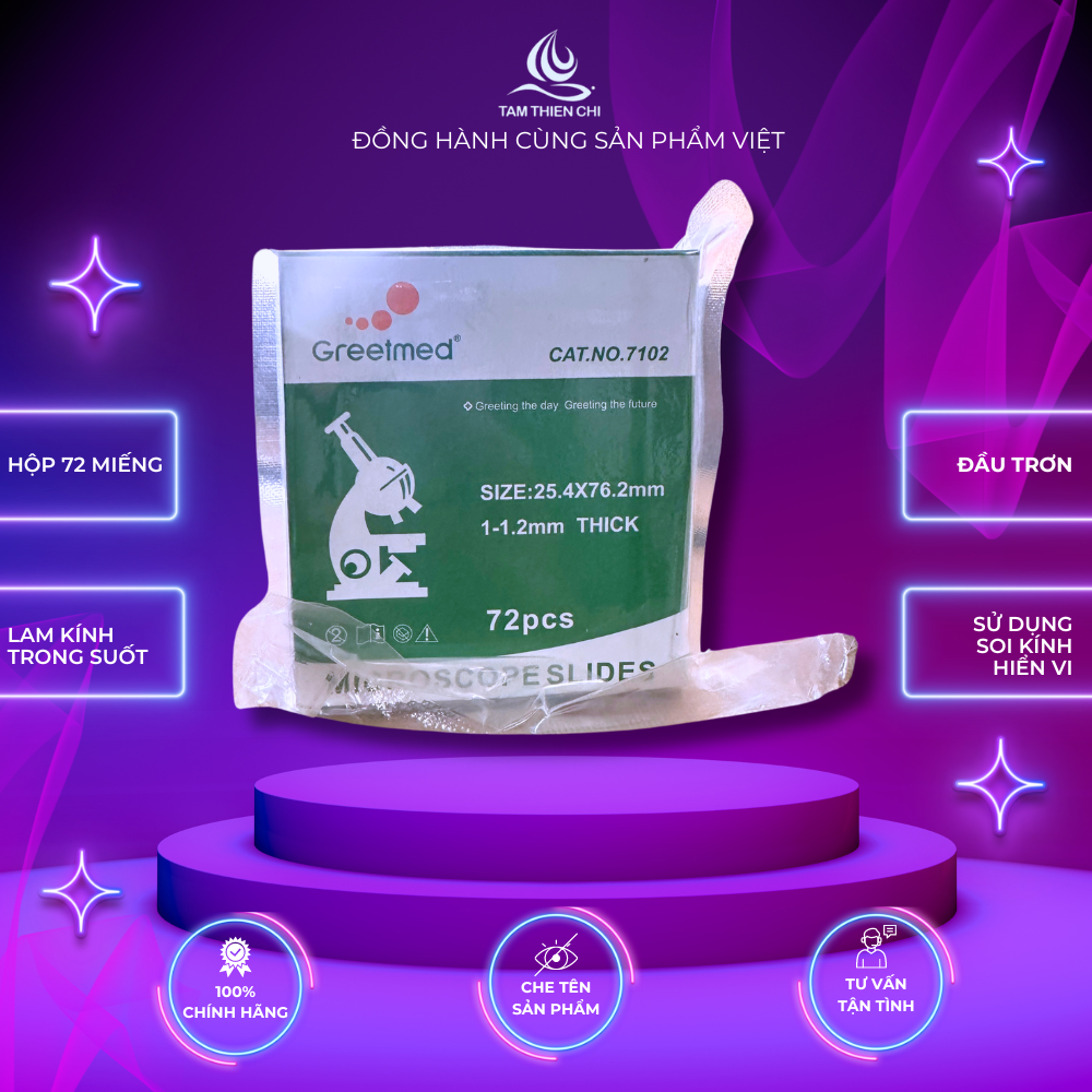 Lam kính hiển vi Greetmed đầu trơn 7102 hộp 72 miếng Tâm Thiện Chí