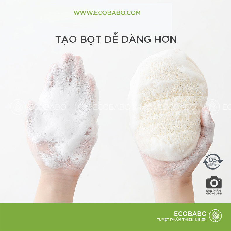 Bông tắm xơ mướp xỏ tay làm sạch cơ thể tẩy tế bào chết tự nhiên chăm sóc da không hóa chất Ecobabo