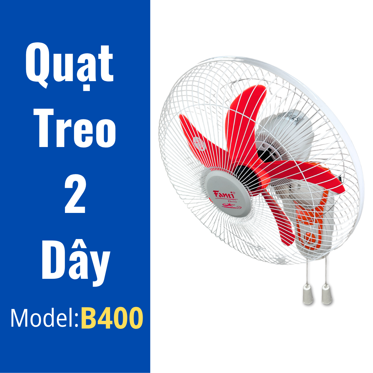 T400 Fanti 2-Wire Wall Mounted Fan - Capacity 43W - Blade 40cm