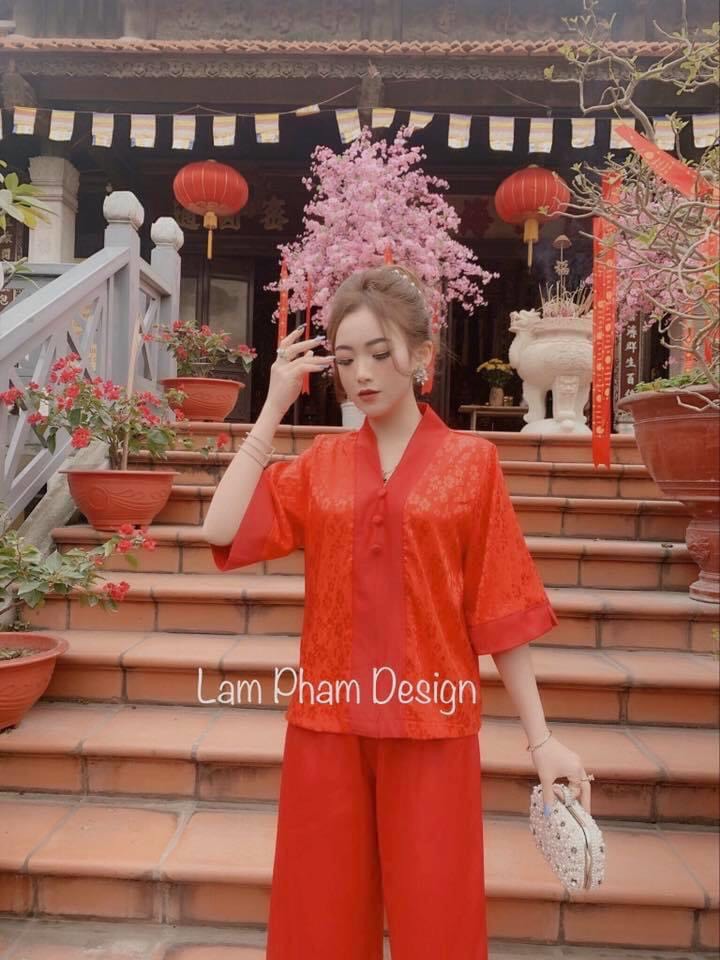 Đồ Lam đi chùa -pháp phục đi lễ chùa Bộ gấm hoa viền lụa G01