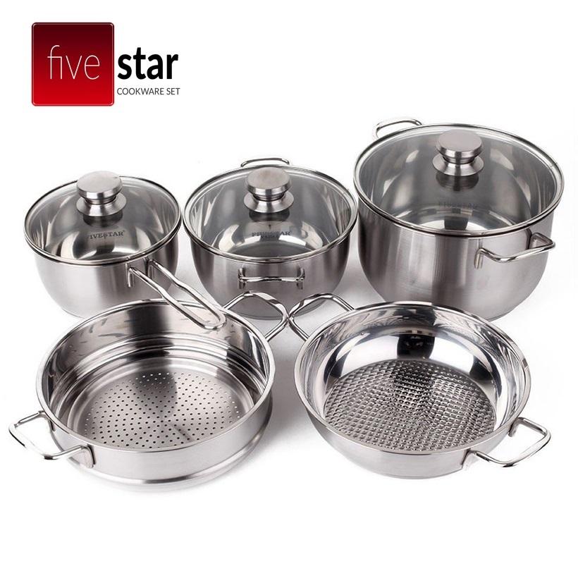 Bộ nồi xửng inox 3 đáy nắp kính Fivestar FS08CG1