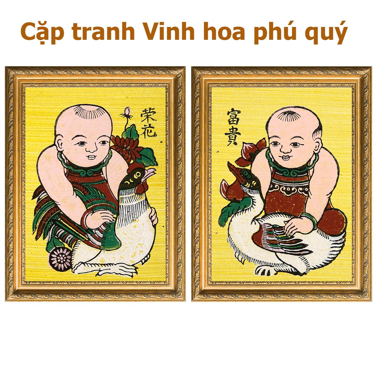 Tranh Đông Hồ - Cặp tranh Vinh Hoa Phú Quý - không kèm khung tranh (kích thước 26x37) Dong Ho folk paintings - Viet Nam national cultural heritage
