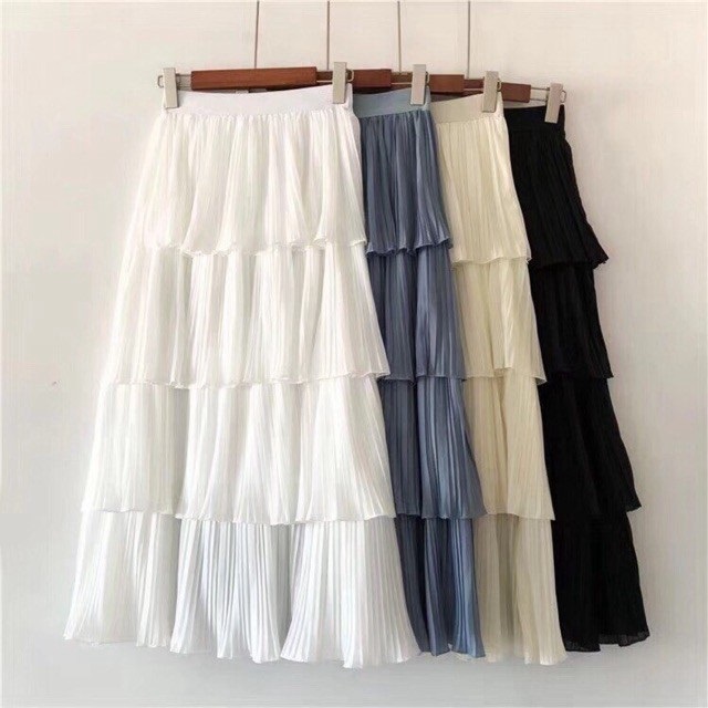 Chân váy VOAN lụa xếp ly 4 tầng bánh bèo , xinh xắn