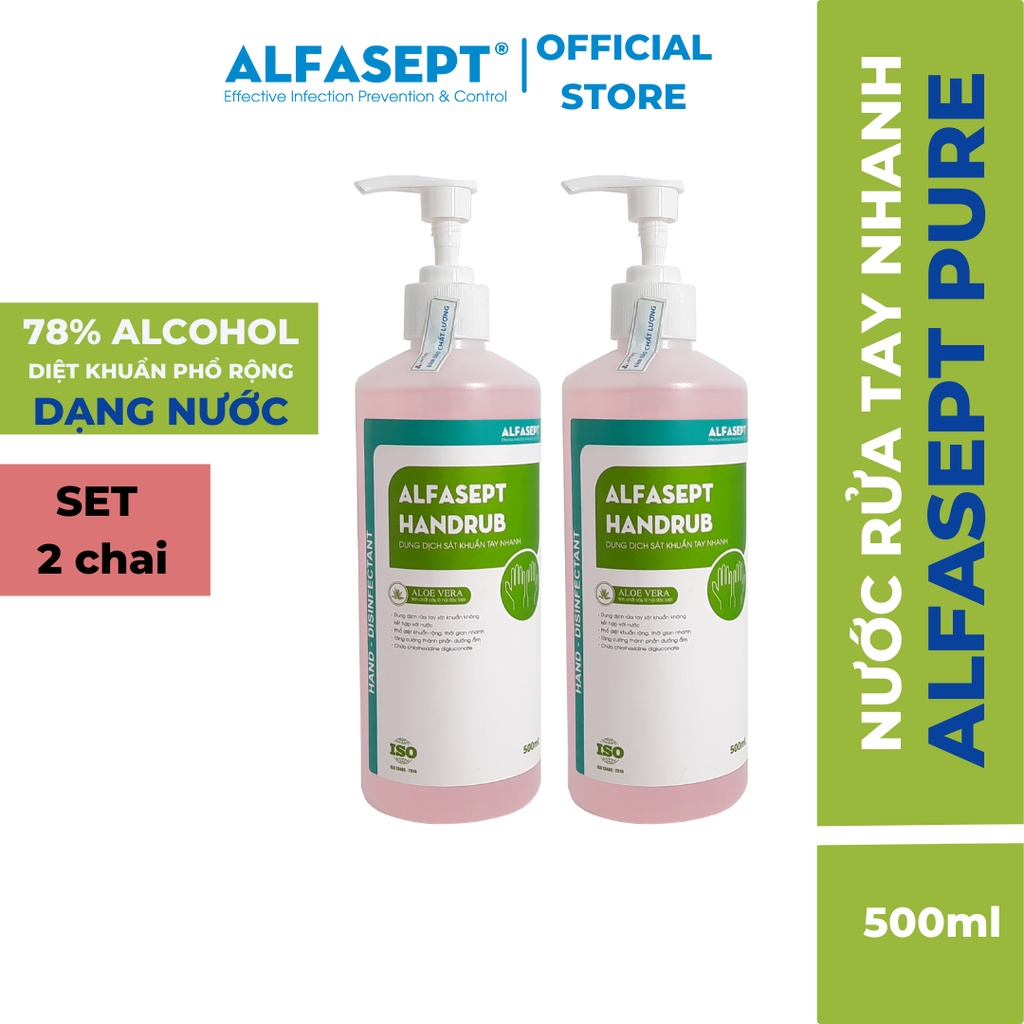 Set 2 chai nước rửa tay khô sát khuẩn alfasept handrub 500ml diệt khuẩn và dưỡng ẩm da tay