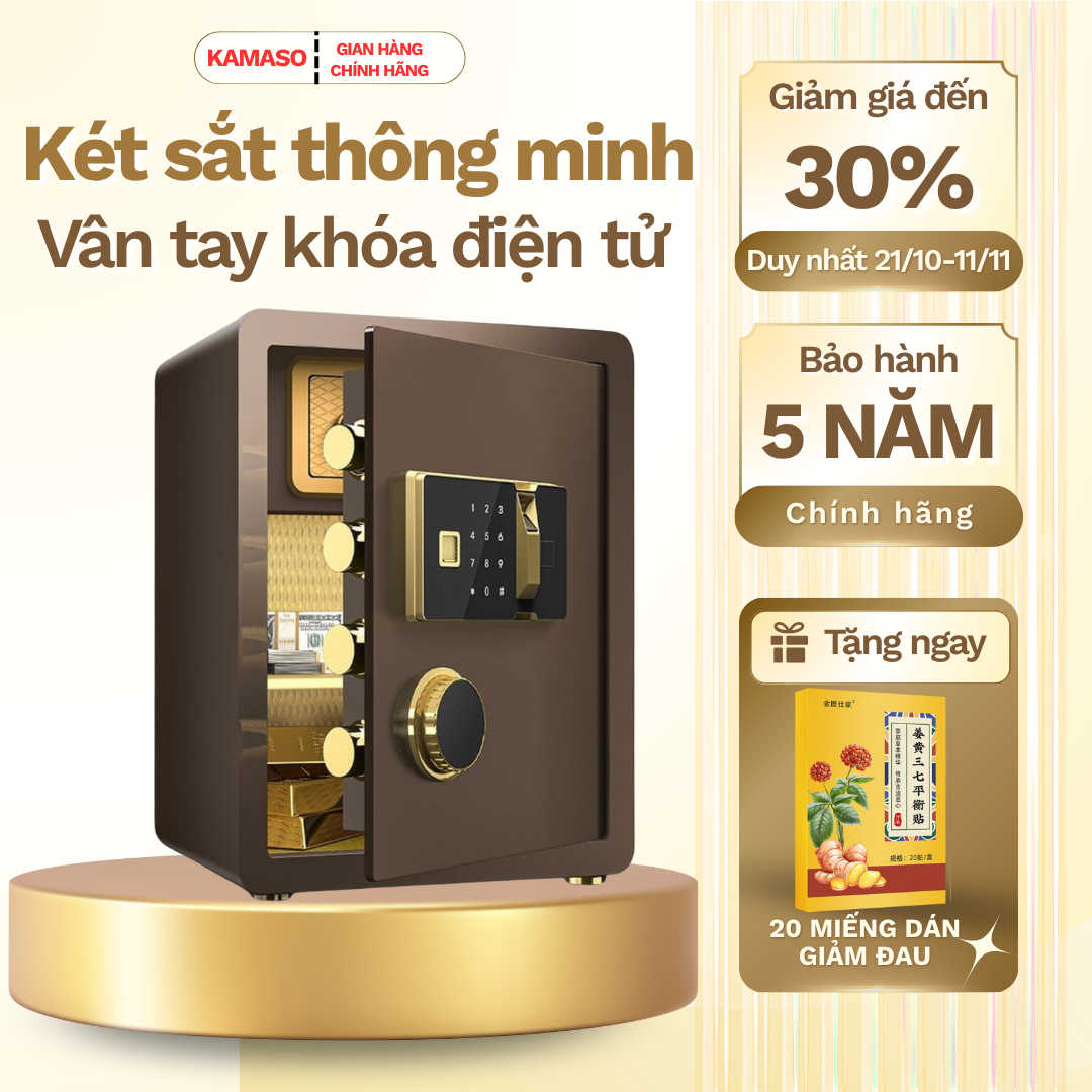  Két sắt thông minh Kamaso 2025 Khóa vân tay điện tử Chống cháy Bảo hành chính hãng 5 năm 