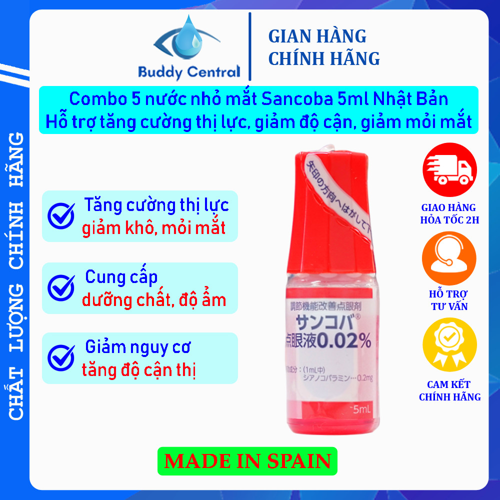 Combo 5 nước nhỏ mắt Sancoba Nhật Bản 5ml, hỗ trợ tăng cường thị lực, chống cận thị, đau mỏi mắt - Buddy Central