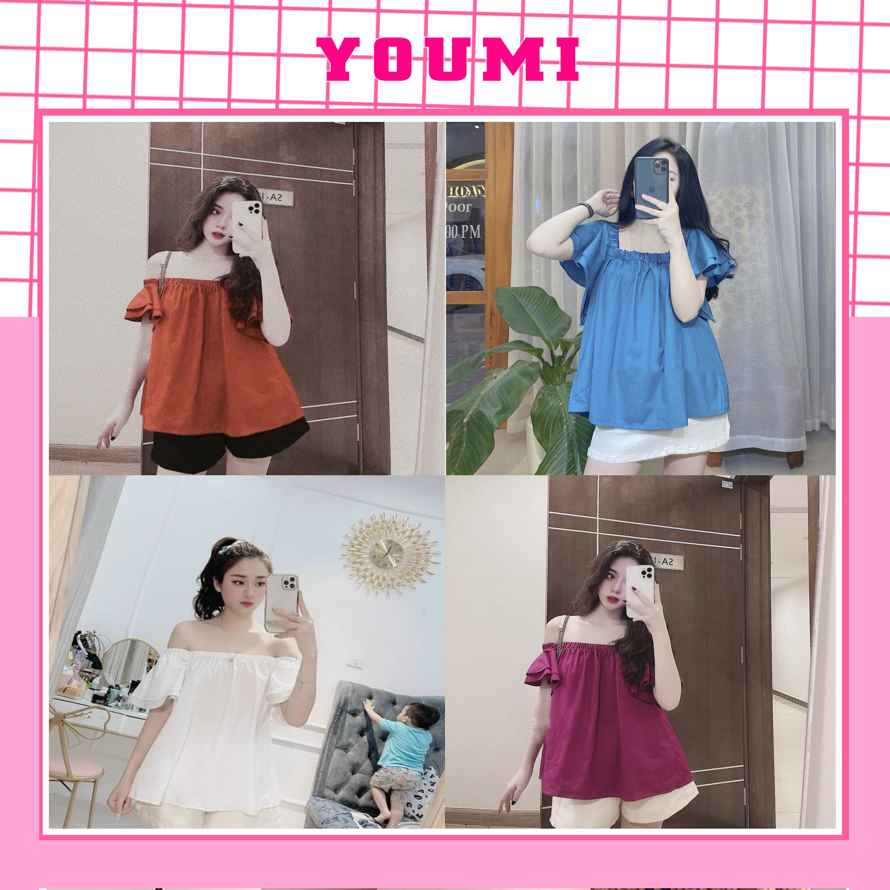 Áo trễ vai nữ cánh tiên tay bồng bánh bèo mặc 2 kiểu áo sơ mi nữ YOUMI CT001
