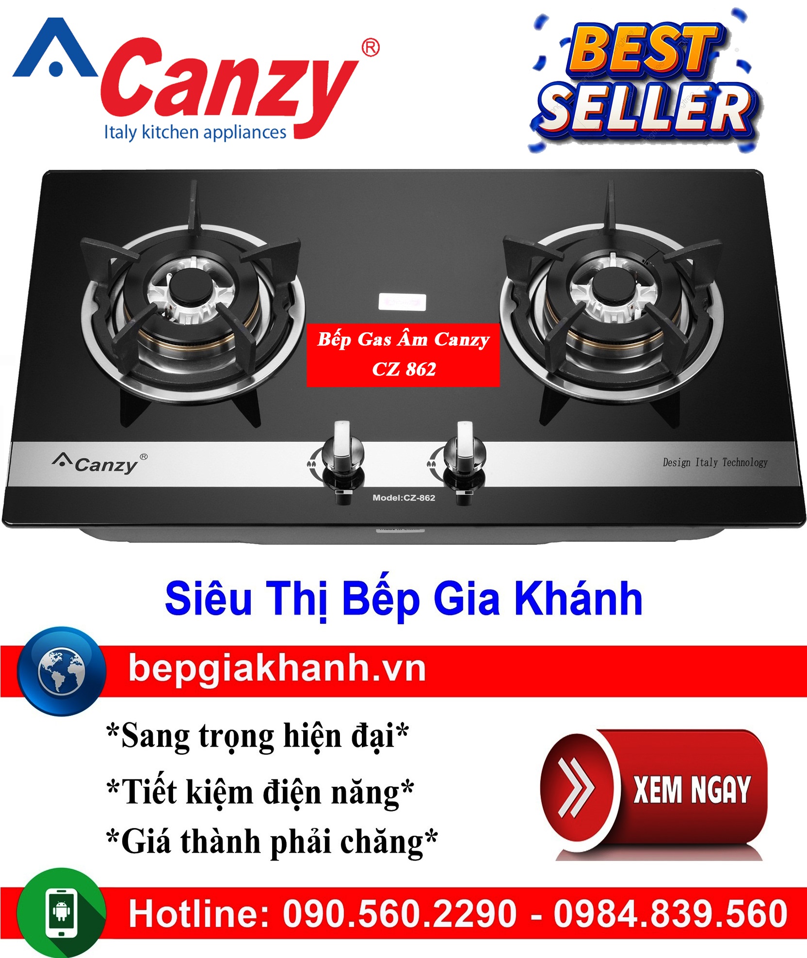 Bếp gas âm 2 vùng nấu Canzy CZ 862, bếp gas, bếp gas đôi, bếp gas đơn, bếp gas âm, bếp ga, bếp ga đôi, bếp ga đơn, bếp ga âm, bep ga, bep gas