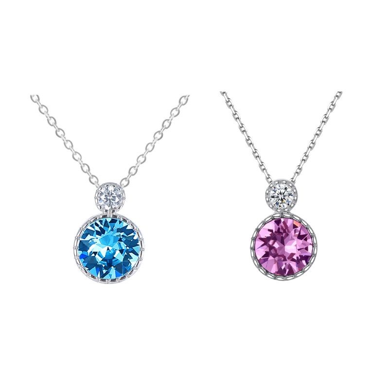 Vòng Cổ Bạc Nữ, Vòng Bạc Nữ Đính Đá Cao Cấp - DB2628 Bảo Ngọc Jewelry ( 2 màu xanh- đỏ)