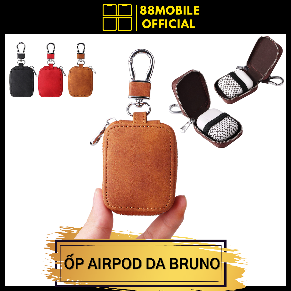  Vỏ case ốp airpod da Bruno cao cấp bảo vệ dành cho tai nghe 1 2 3 4 Pro Pro 2 I 88Mobile 