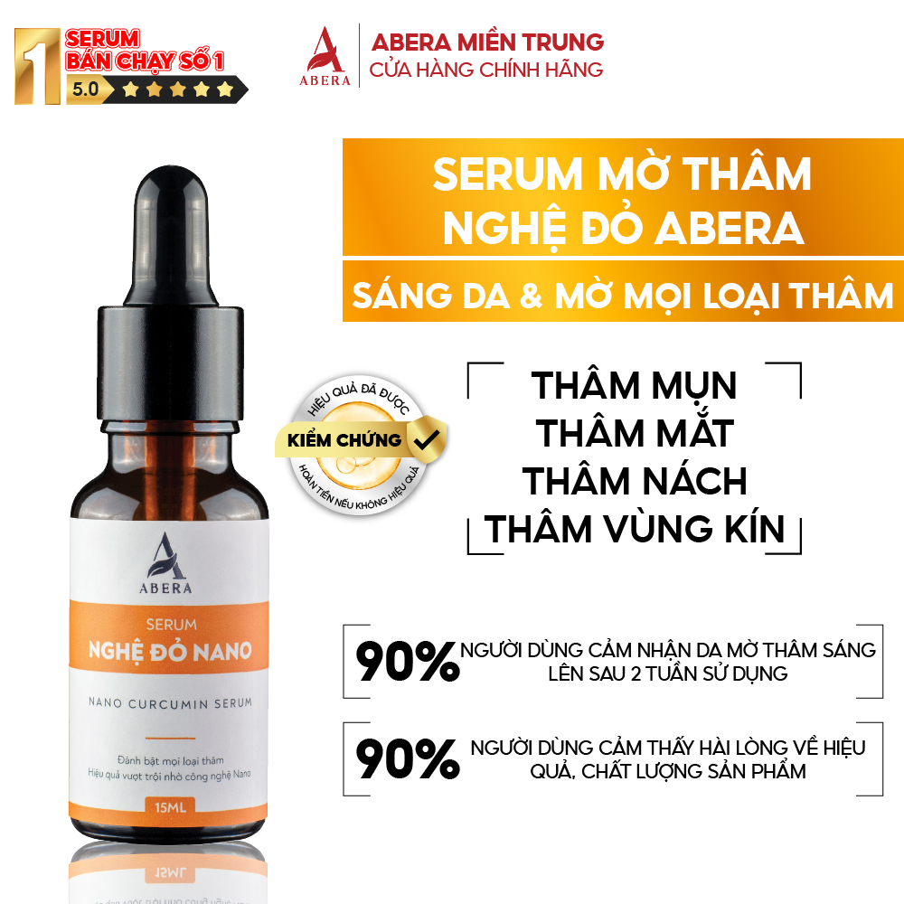 Serum mờ thâm mụn, thâm nách, thâm mắt nhanh chóng Nghệ Đỏ Nano ABERA 15ml - Mờ Mọi Loại Thâm, nghiên cứu bởi viện nghiên cứu đại học Bách Khoa uy tín an toàn