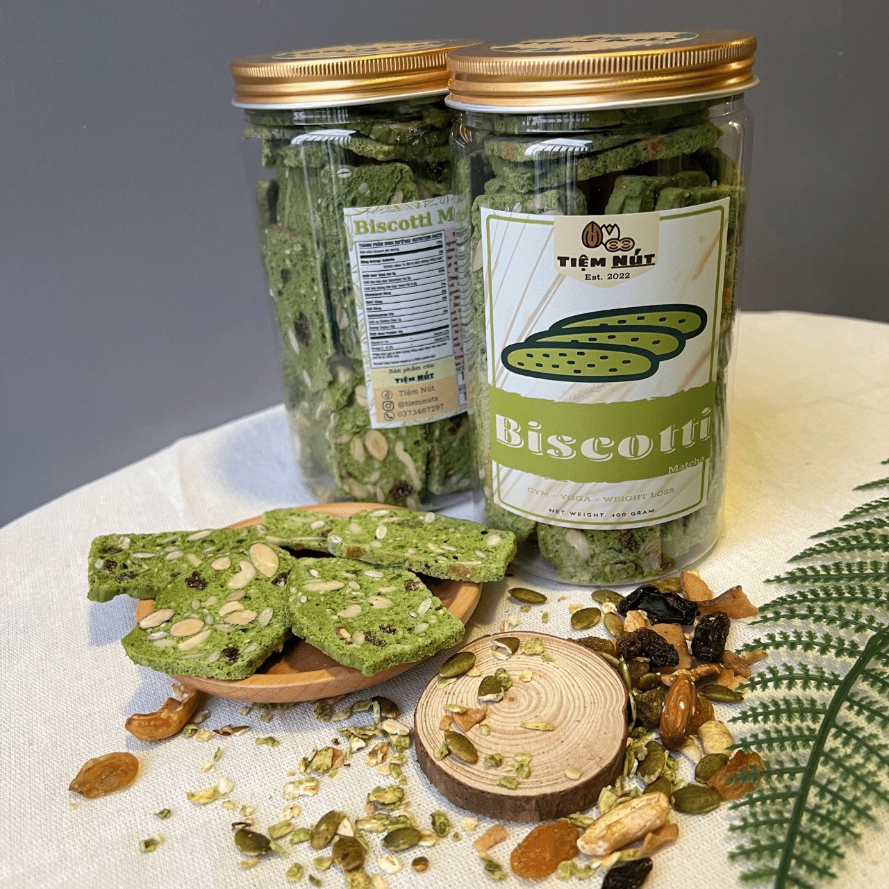 Bánh biscotti matcha tiệm nút nguyên cám ăn kiêng lành mạnh 100% 400 gram - bánh ngũ cốc giảm cân healthy