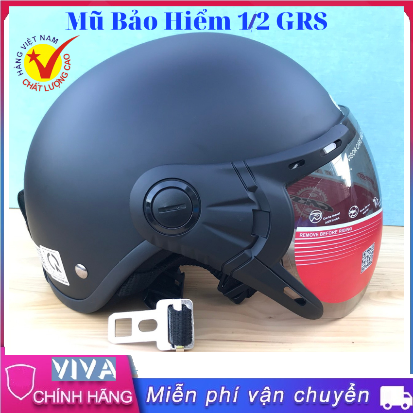 Mũ bảo hiểm GRS A33K, nón bảo hiểm nửa đầu có kính cho người lớn cho cả nam nữ size 54cm-58cm - Hàng Chính Hãng -Bảo Hành 12 Tháng-Shop viva