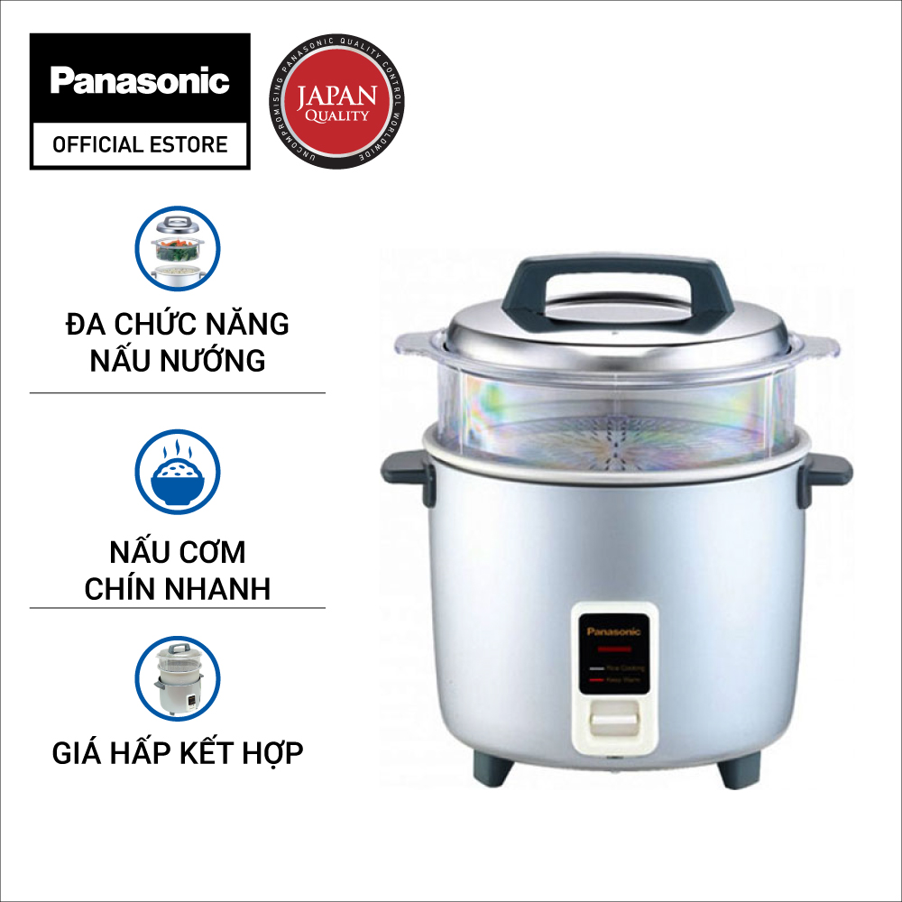 Nồi Cơm Điện Nắp Rời Panasonic SR-SR-W22GSLRA (Dung tích 2.2L) - Sản xuất tại Ấn Độ - Có xửng hấp - Lòng nồi bằng nhôm -  Nắp nồi bằng thép không gỉ - Giữ ấm tốt - Bảo Hành Chính Hãng 12 tháng