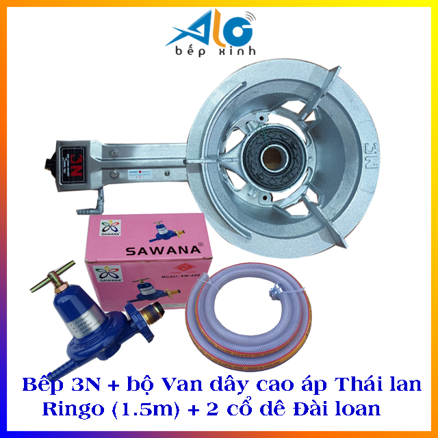 BỘ BẾP GAS CÔNG NGHIỆP KHÈ 3N (Gado) + VAN DÂY CAO ÁP THÁI LAN - ALO BẾP XINH