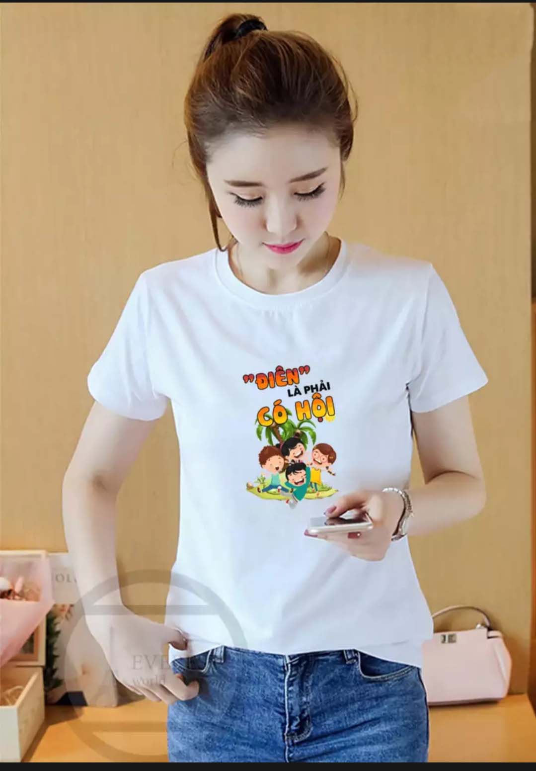 XẢ HÀNG - ĐỒNG GIÁ 19K Áo thun nữ hàn Quốc in hình Điên Là Phải Có Hội dễ thương vải dày mịn mát