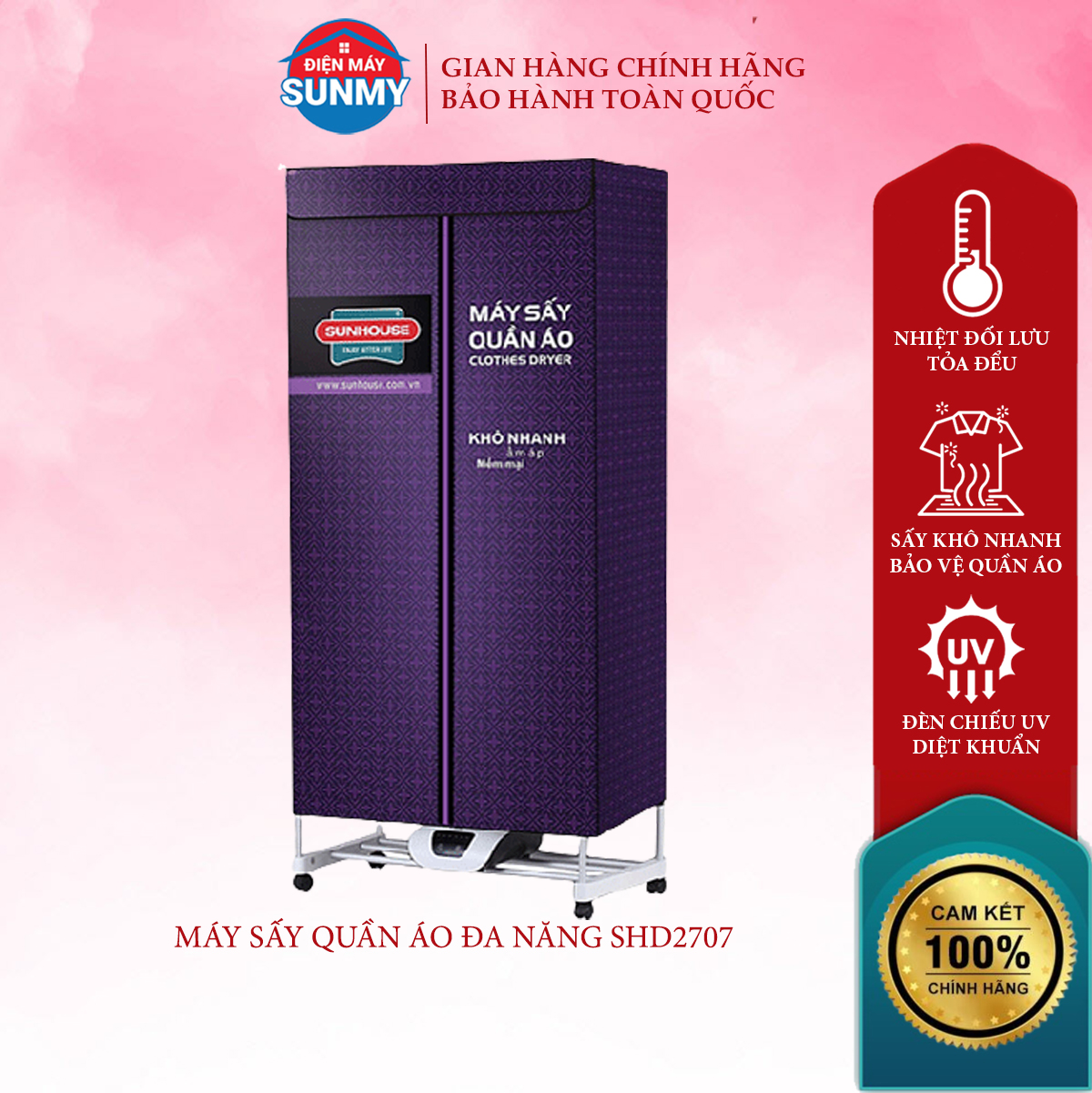 Tủ sấy quần áo Sunhouse SHD2707 khối lượng sấy 15kg, sấy siêu-tốc 1h, máy sấy quần áo đa năng SHD 2707 - hàng chính hãng - Điện máy Sunmy