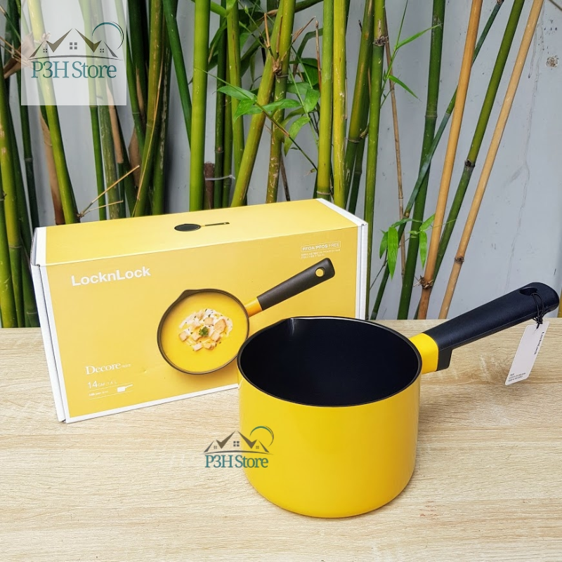 Nồi sữa locknlock decore 14cm lòng nồi phủ sứ 1 tay cầm lde1142 - màu vàng