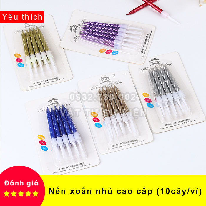 [HCM]【YÊU THÍCH】Nến Xoắn Sinh Nhật Ánh Nhũ Cao Cấp (1 Vỉ 10 Cây)