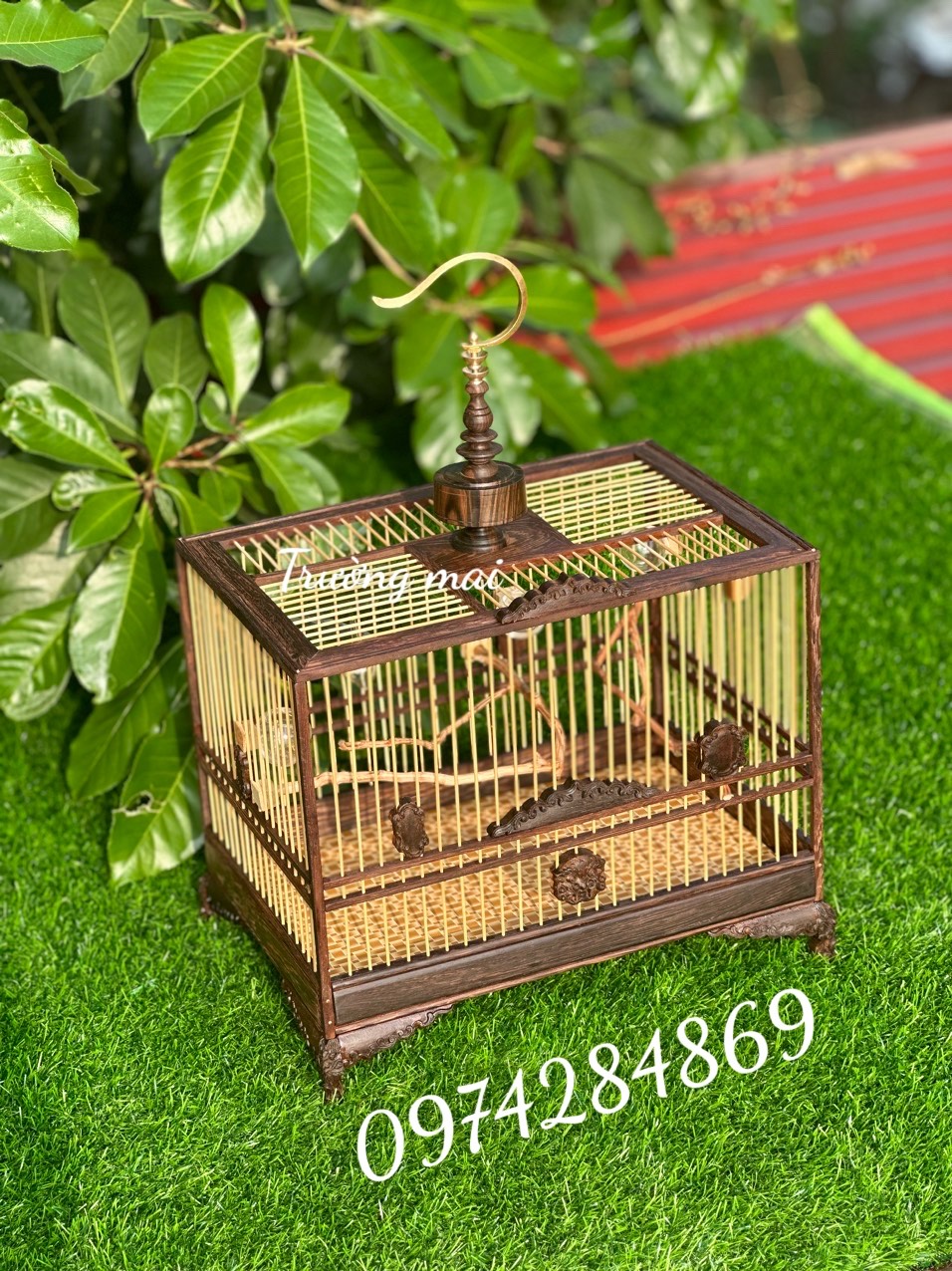 Khung lồng lực tự ráp gỗ mun đuôi công nan tre 23x28x36 dành khuyên, hút mật, ốc mít các loài chim nhỏ