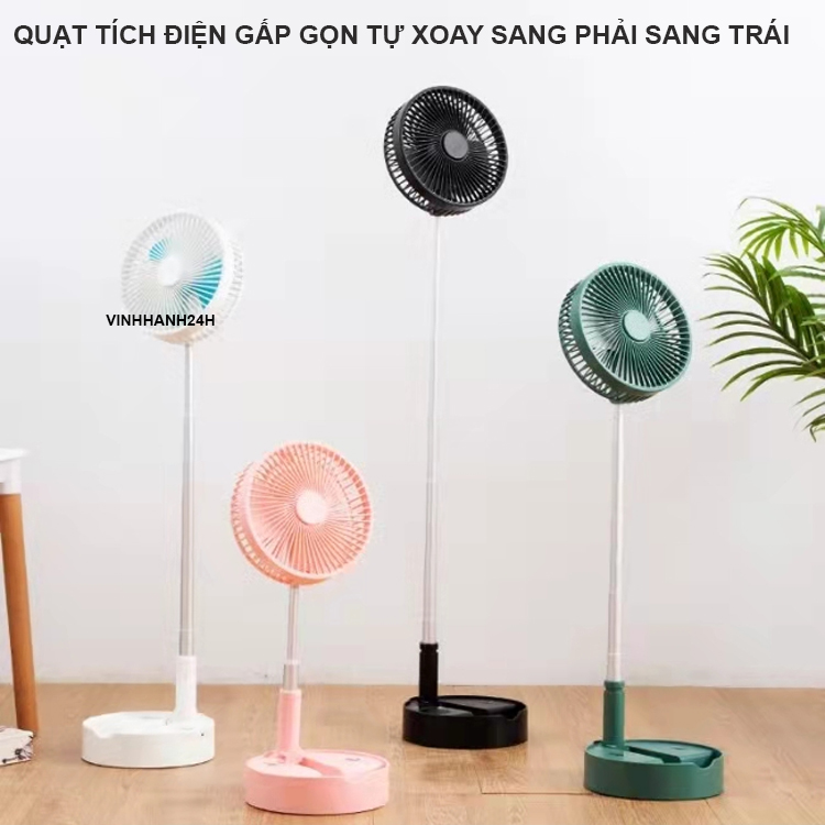 Quạt Gấp Gọn Kéo Cao - Chế Độ Tự Xoay qua Phai Qua Trai 90 Độ, Sạc Tích Điện - Pin 7200Mah