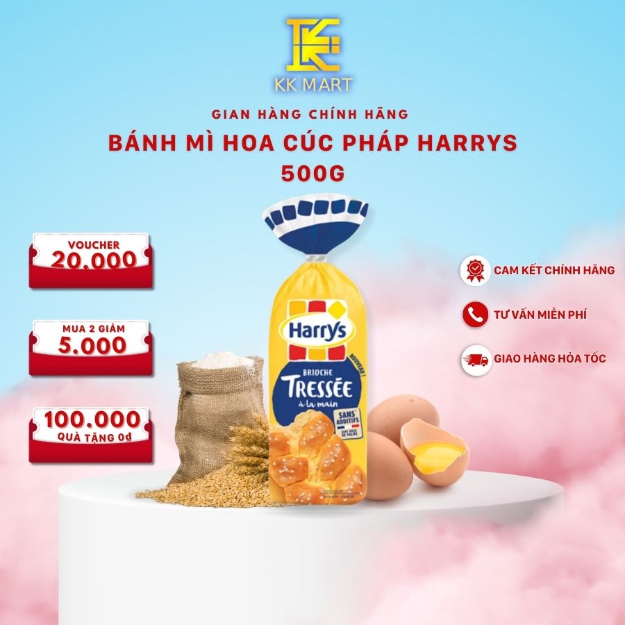 Bánh mì hoa cúc harrys biroche tressée 500g, bánh mì hoa cúc harrys nhập khẩu pháp