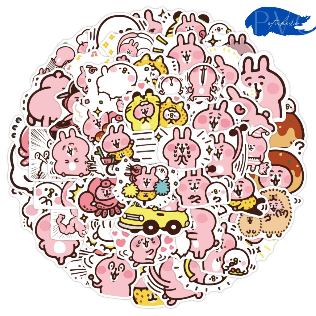 [HCM]Stickers icon hoạt hình Piske và Usagi Kanahei Rabbit thỏ hồng 50 miếng không thấm nước