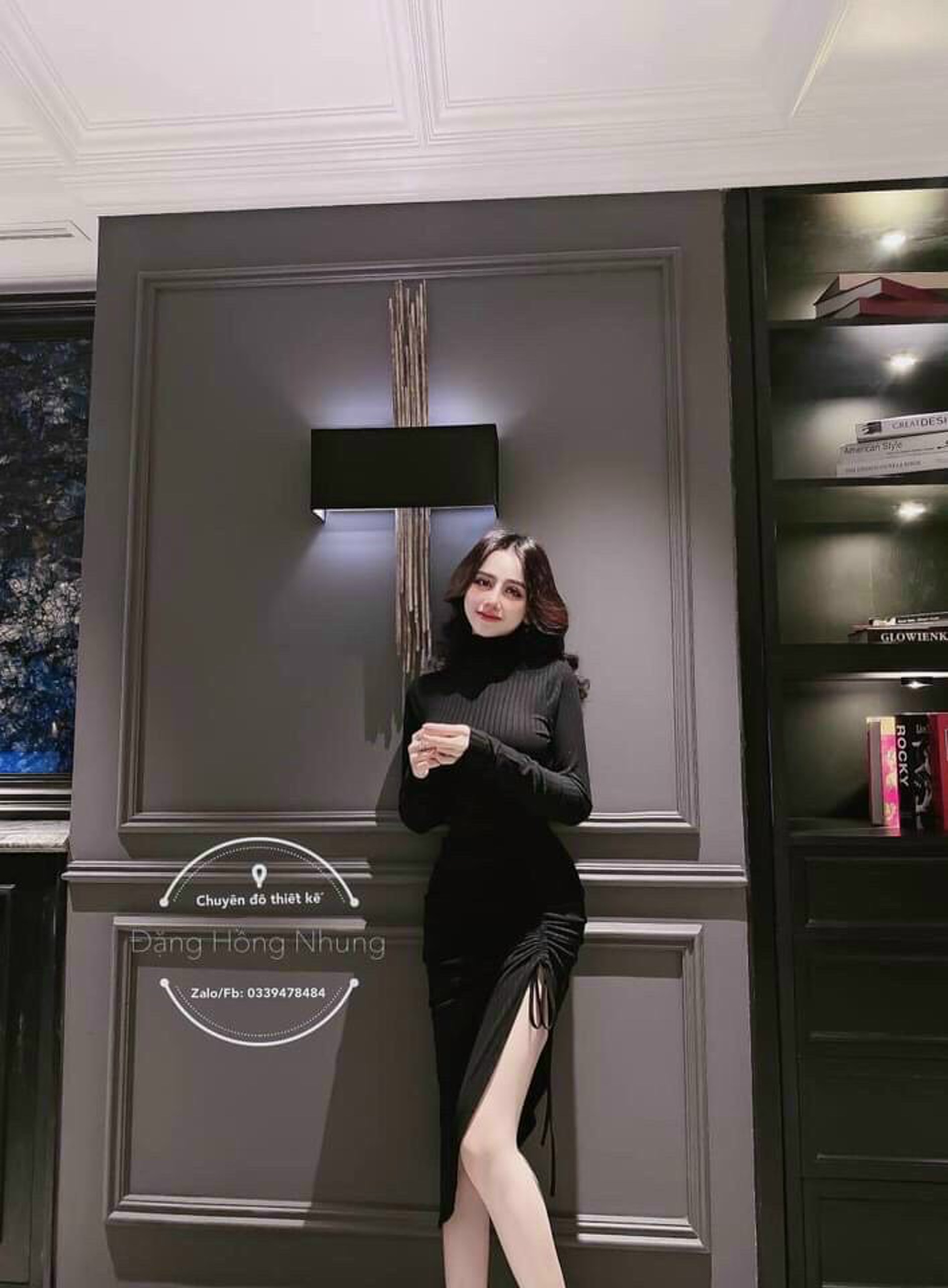 [HCM]Đầm body nữ cổ lọ xẻ tà rút dây cực đẹp