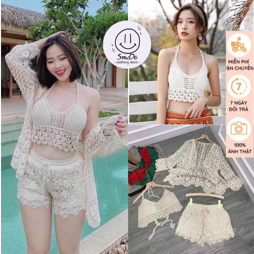Set ren bikini đi biển 3 món dễ thương hàng quảng châu kiểu 6 | smide clothing