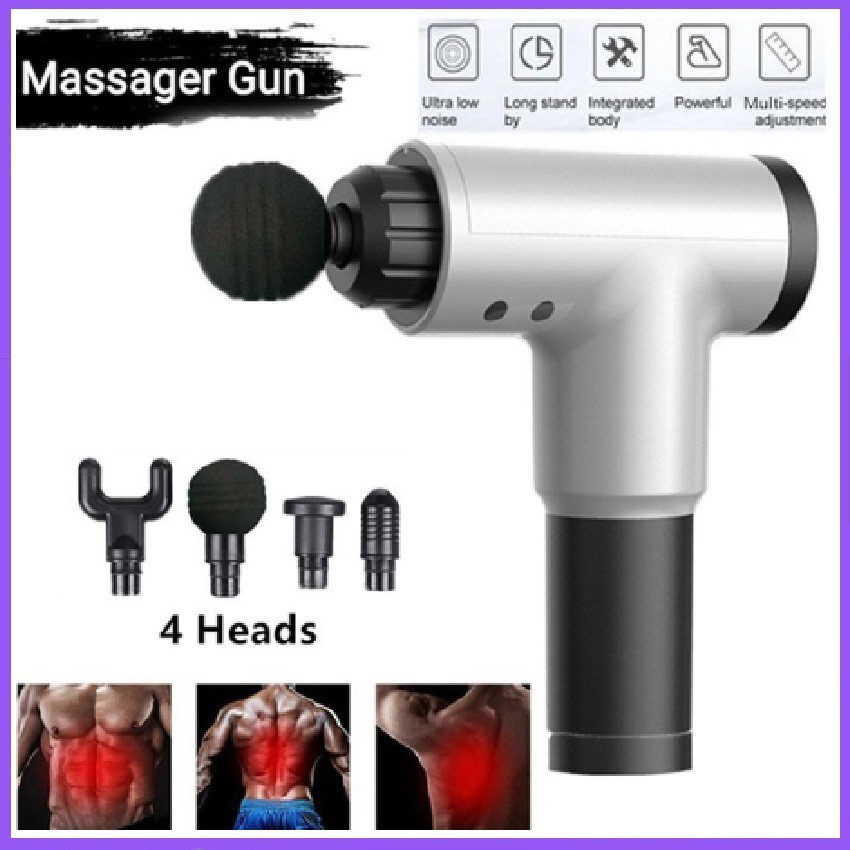 Máy đấm lưng, máy đấm toàn thân câm tay fascial gun 4 đầu đấm, 6 cấp độ