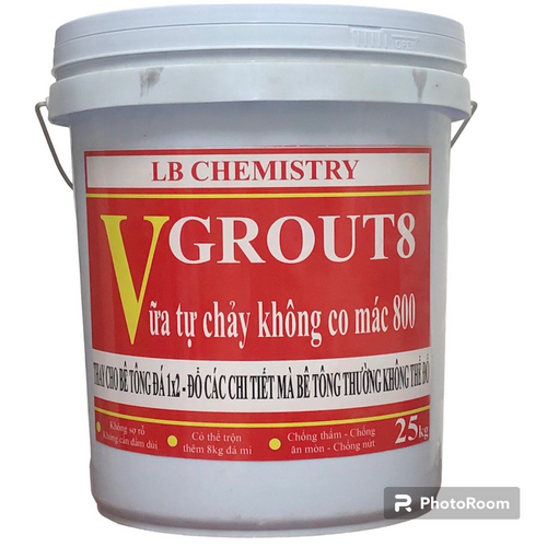 VGROUT8. Vữa tự chảy mác 800 (80Mpa / 11600 psi). Đổ thay cho bê tông đá 1x2. Đổ các chi tiết mà bê tông thường không thể đổ. Tính năng chống thấm - chống ăn mòn - chống nứt (25kg)