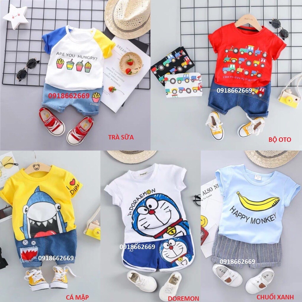 [FREESHIP 25K đơn 99K] Quần áo trẻ em, bộ hè bé trai (set doremon) cotton4c size 5-20kg