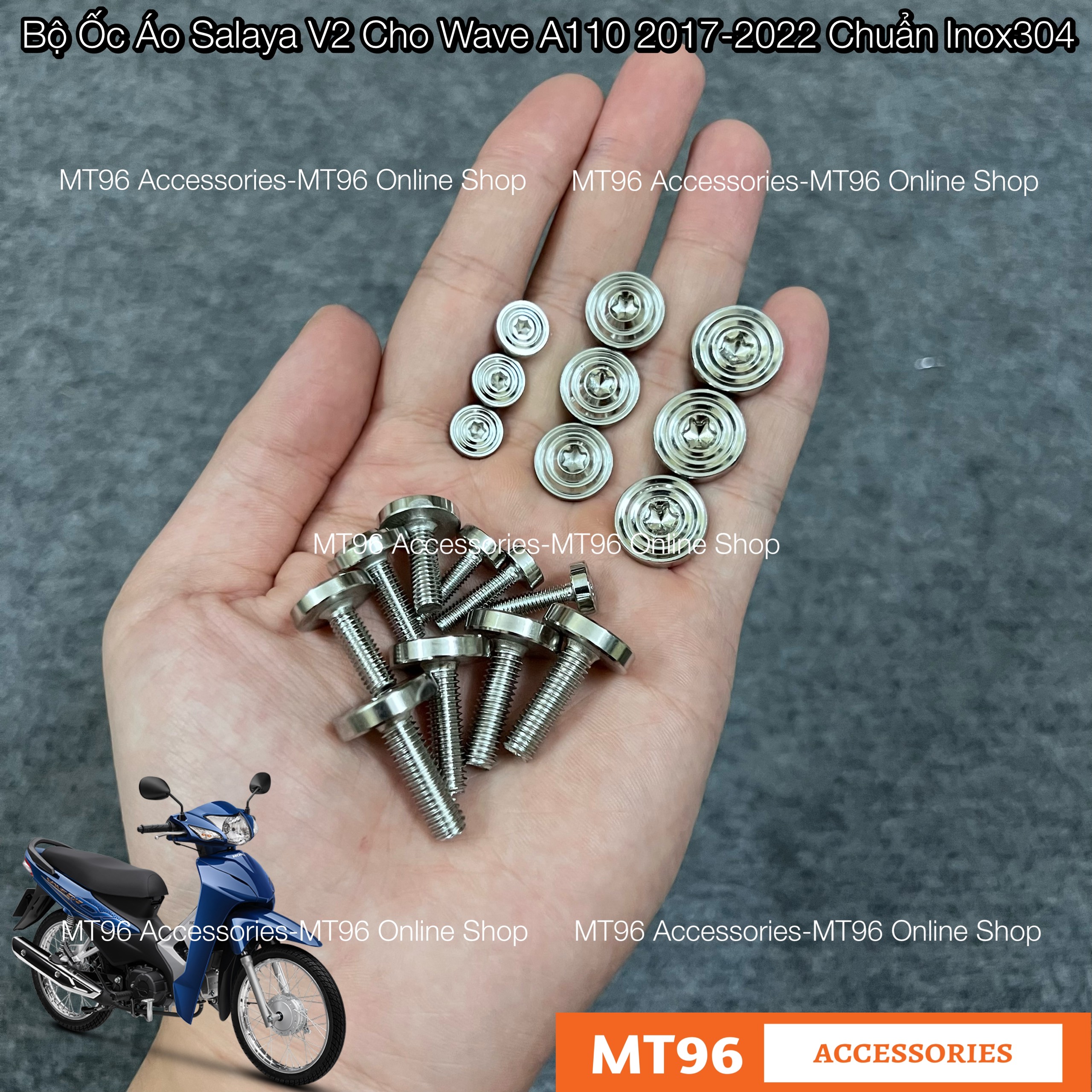 Bộ ốc áo salaya v2 cho wave alpha 110 chuẩn inox304