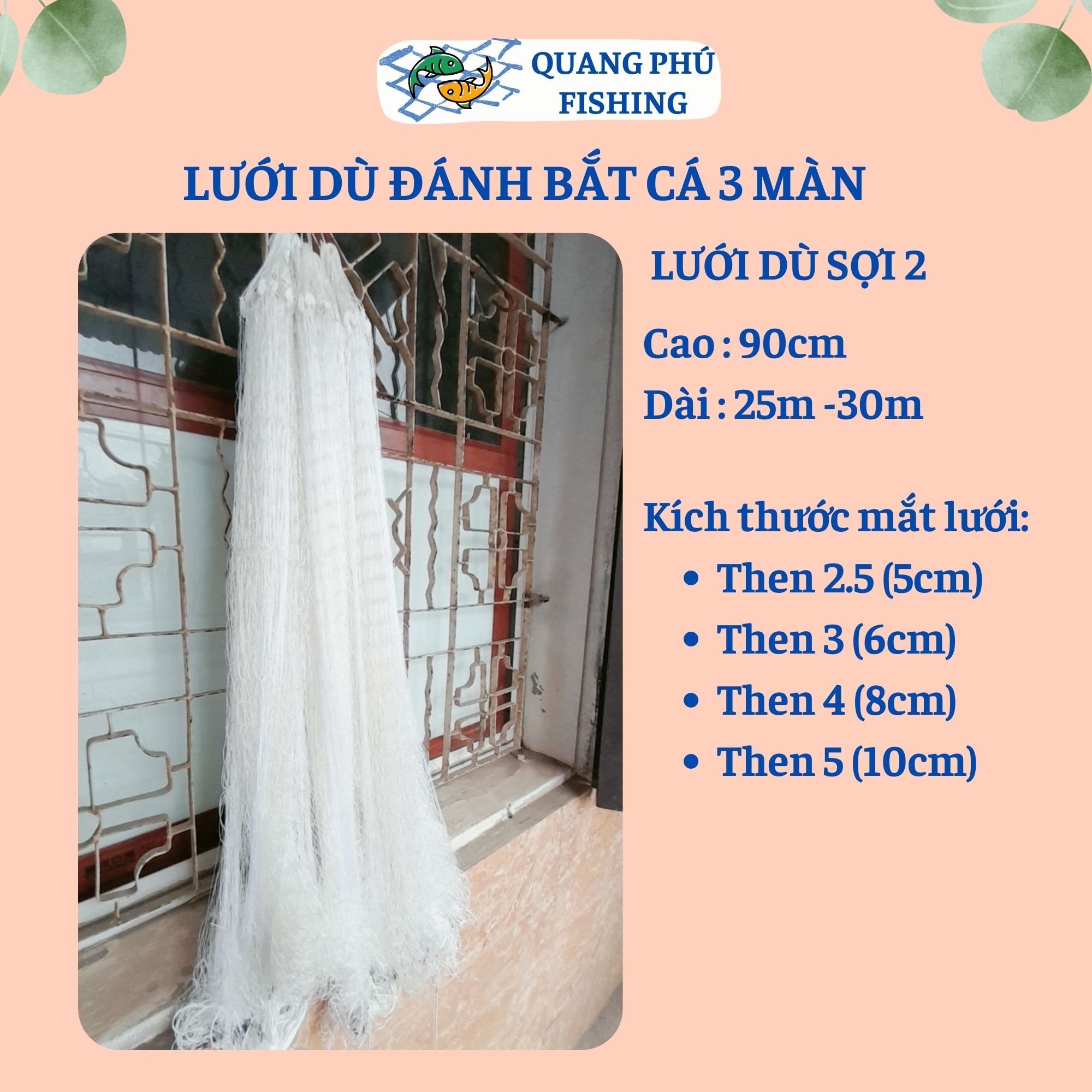 Lưới bắt cá sông 3 màn lưới dù sợi 2 siêu bền, cao 90cm, dài 25m-30m then 2.5 , then 3 , then 4 , then 5 lưới đánh cá sông, hồ ao suối bắt cá