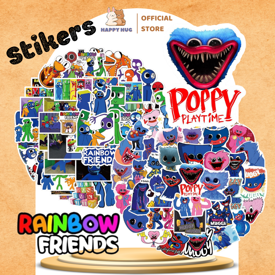 Bộ Sticker Rainbow Friends, Poppy Playtime, Huggy Wuggy miếng dán trang trí hoạt hình dễ thương - Happy Hug