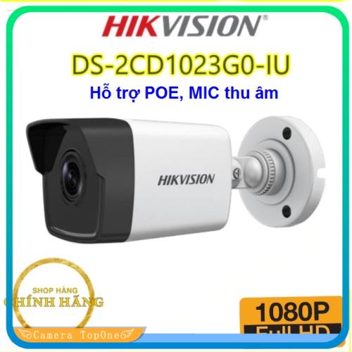 [HCM][NHÀ PHÂN PHỐI BH 2 NĂM FREESHIP 20K]Camera HIKVISION DS-2CD1023G0-IU 2.0MP - Hỗ trợ POE tích hợp mic thu âm hồng ngoại 30m