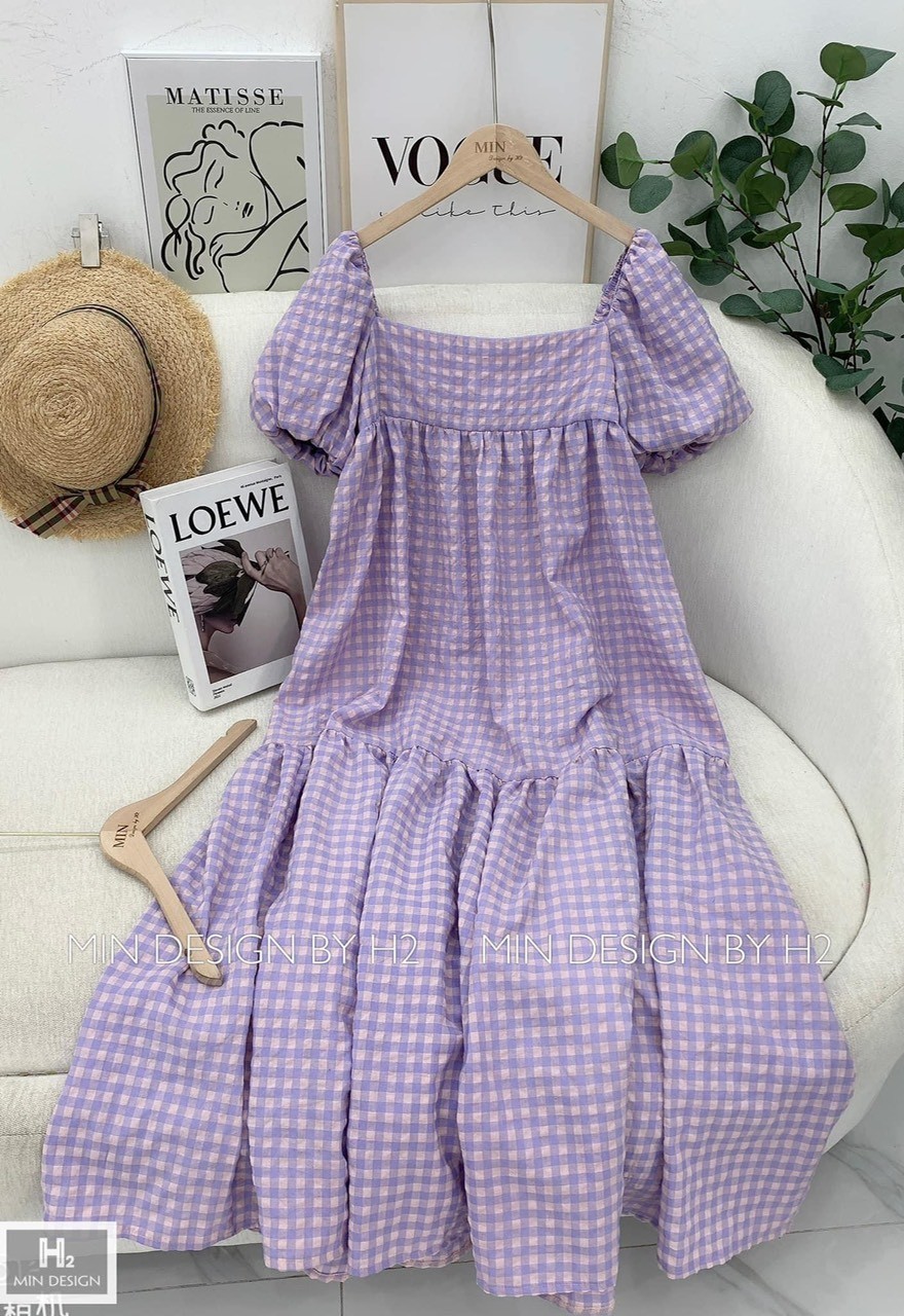 Đầm suông nữ caro phối tầng cực xinh up