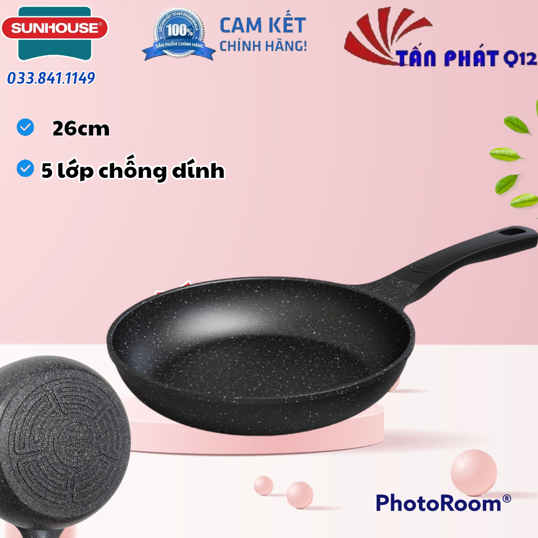 Chảo siêu bền đá sunhouse sbd26n 5 lớp chống dính
