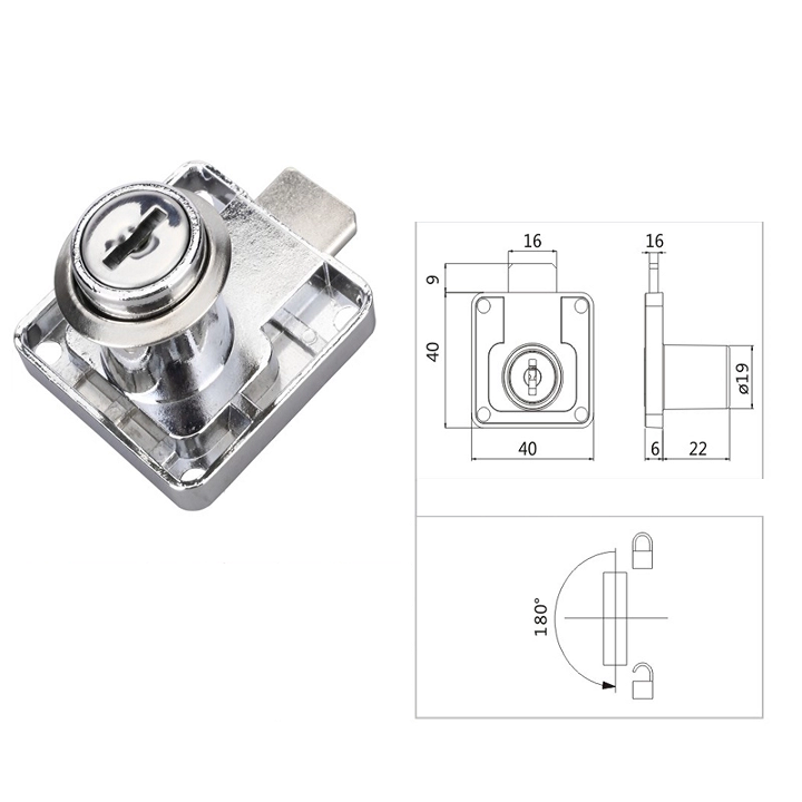 Khóa tủ vuông 40x40 ngăn kéo evergood 2 chìa khóa