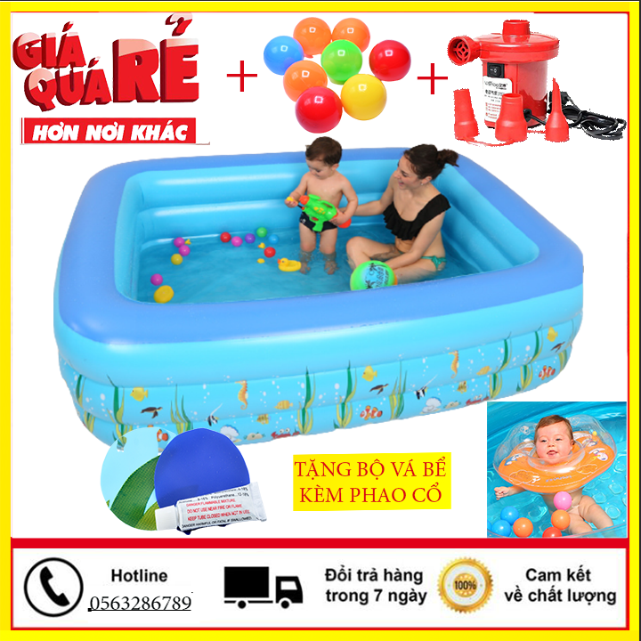 (TẶNG BƠM ĐIỆN+ BÓNG ) BỂ BƠI CHO BÉ 1M8 và 2m1m bể phao bơi LOẠI 3 TẦNG, bể bơi phao cho bé HÌNH CHỮ NHẬT, bể bơi gia đình ĐÁY CÓ CHỐNG TRƠN,