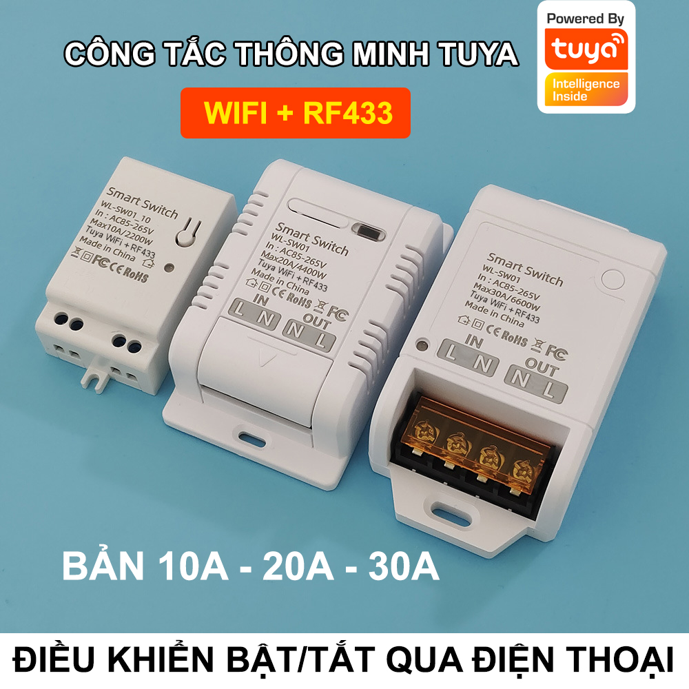 Công tắc thông minh tuya wifi + rf433 10a 20a 30a - bản mới 2023