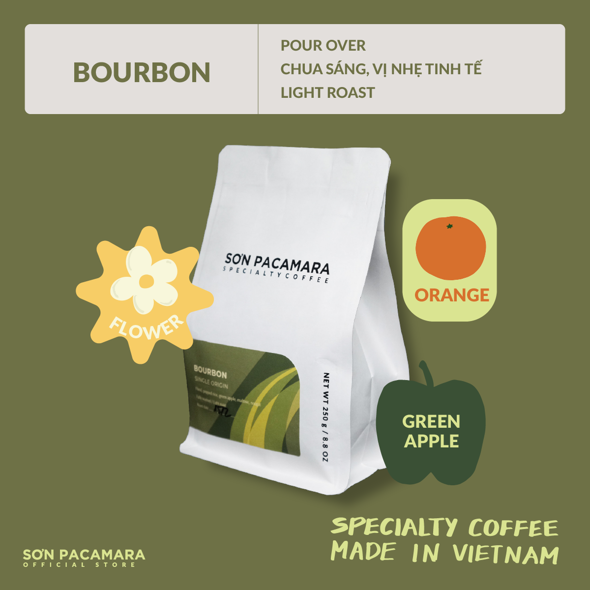 Gói Bourbon Từ Sơn Farm - Vị Chua Sáng, Hương Tinh Tế - Specialty Coffee Made In Việt Nam - Phù Hợp Pour Over